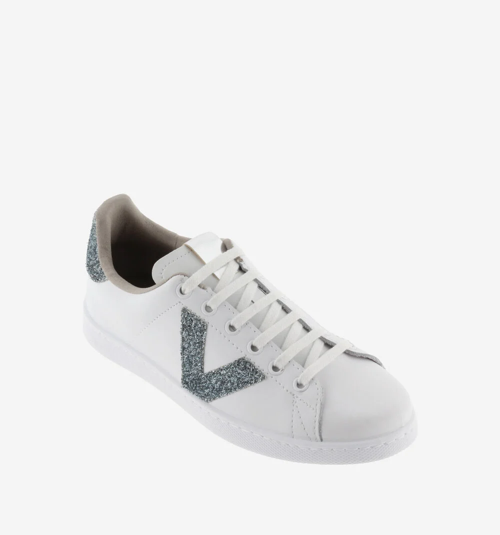 TENIS CUIR & COPEAUX GLITTER Baskets blanches en cuir et détails glitter ROYAL