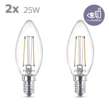 Philips LED kaars E14 2 stuks filament helder niet dimbaar