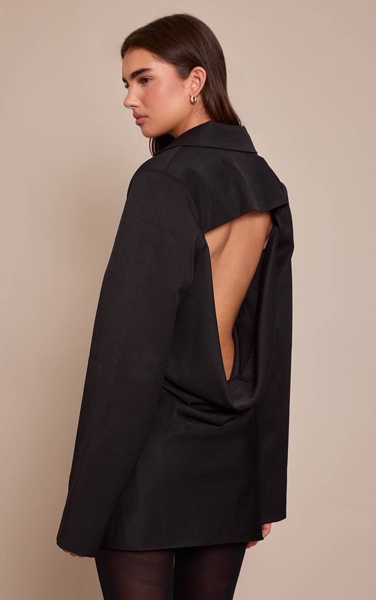 Noir Robe Blazer Dos Nu À Col Drapé En Tissu Tissé