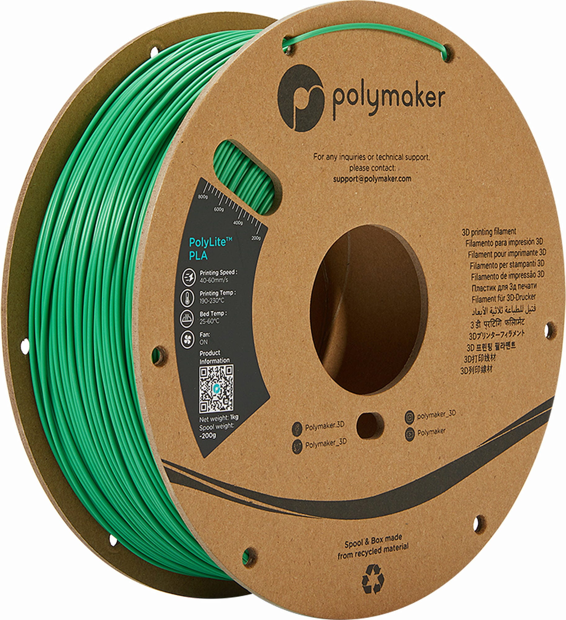 Polymaker  PolyLite PLA Grün, 1,75 mm (1.000 g)    Hochwertiges günstiges PLA von Polymaker in Grün