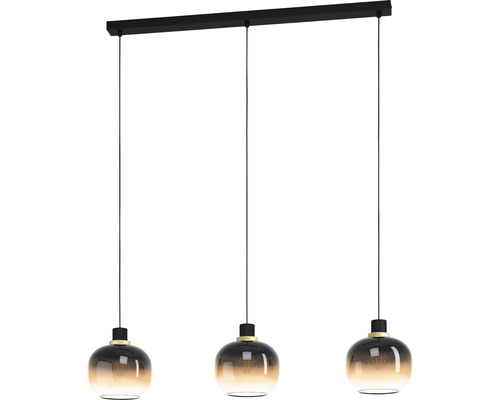 Hanglamp, 3-lichts, HxL 110x95 cm, zwart/messing, dampgecoat glas zwart/bruin/transparant