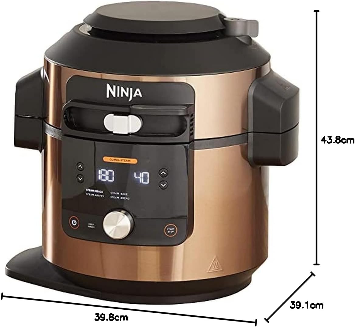 Ninja Multicuiseur Foodi MAX Air Fryer avec SmartLid, 7,5L, Autocuiseur 12 en 1, Cuisson sous pression, Friture à l'air, Cuisson lente, Grill et plus, Cuivre/Noir Exclusivité