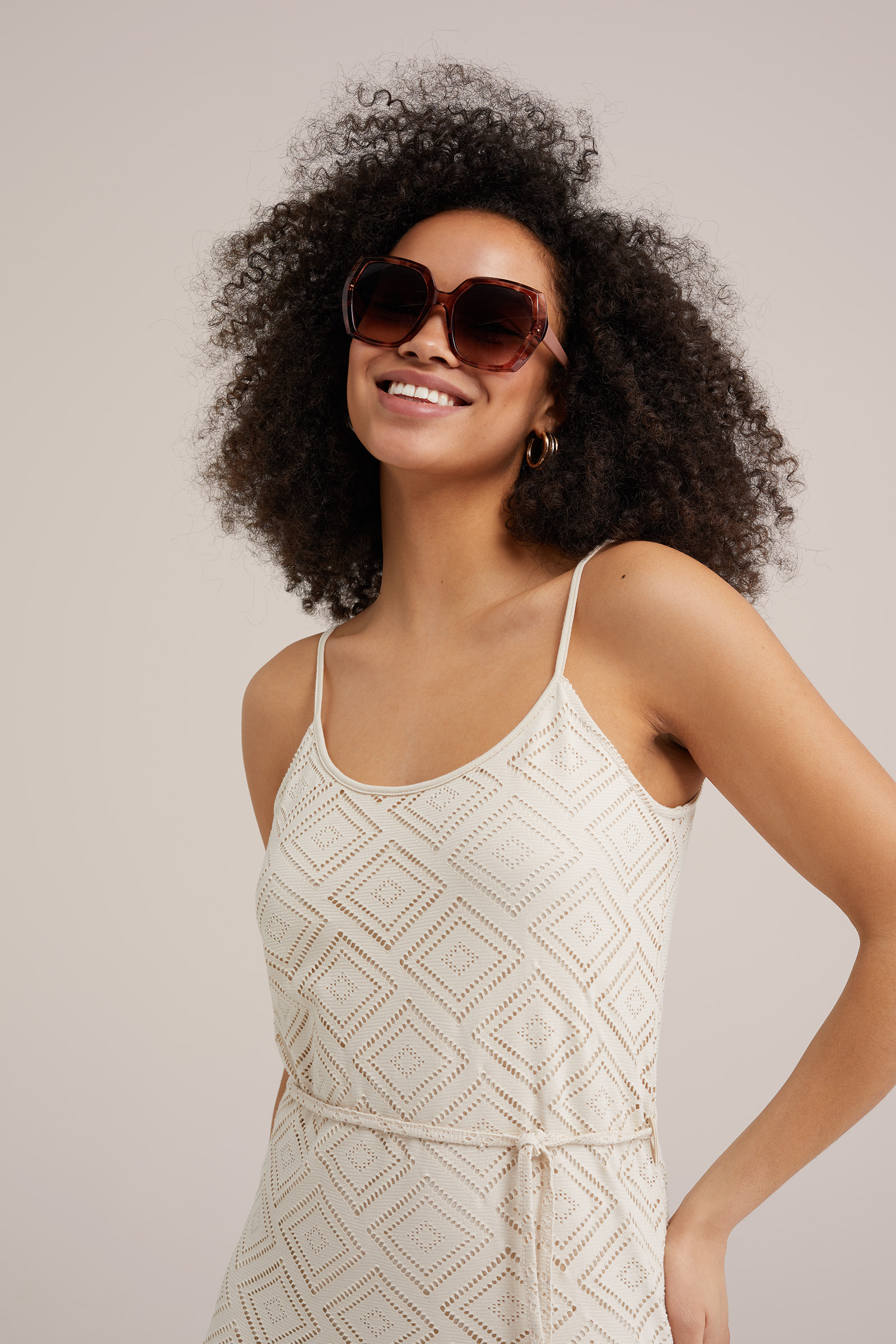 maxi-jurk met dessin WE Fashion Gebroken wit