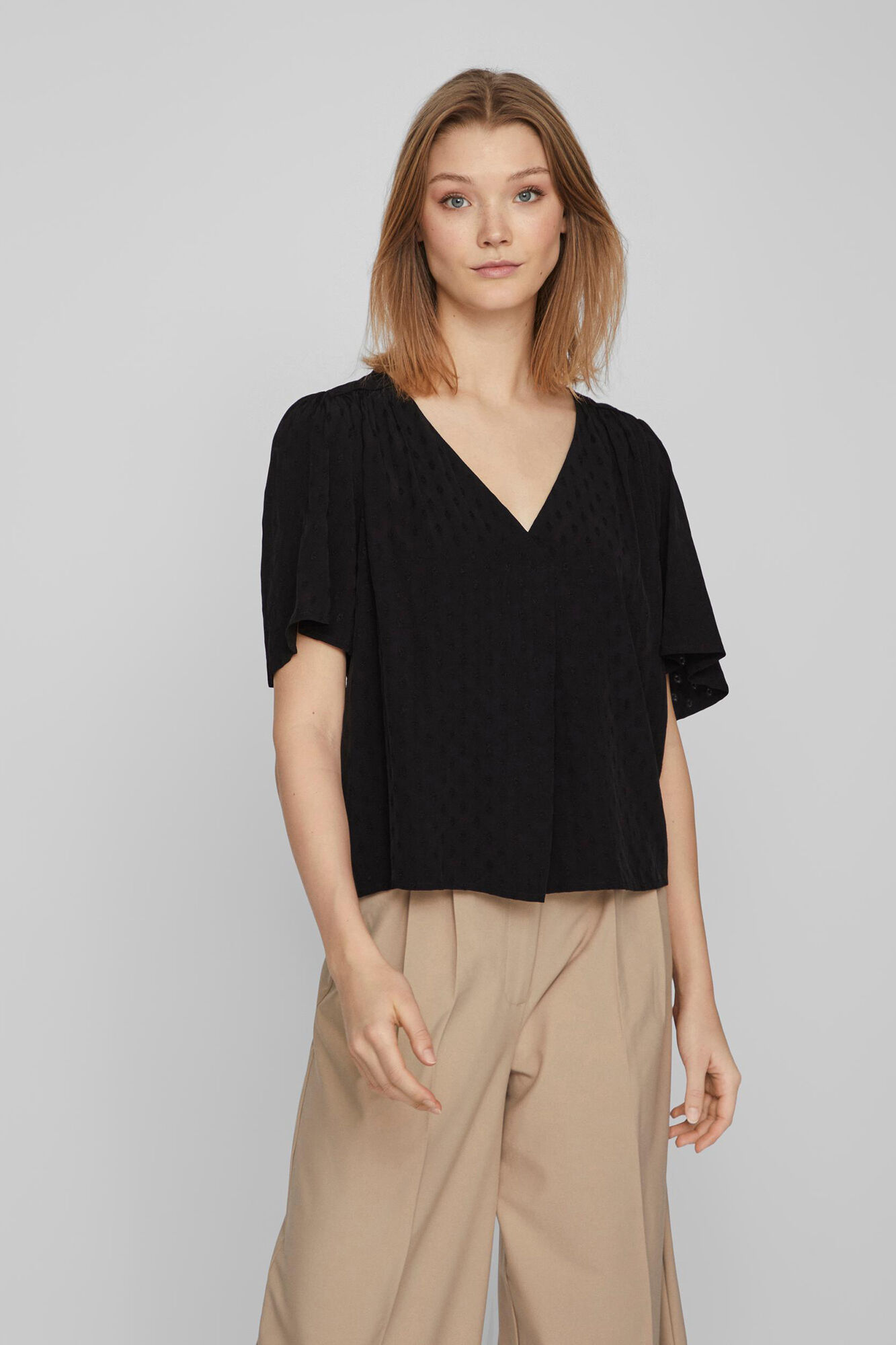 Blusa de cetim de manga curta - Preta