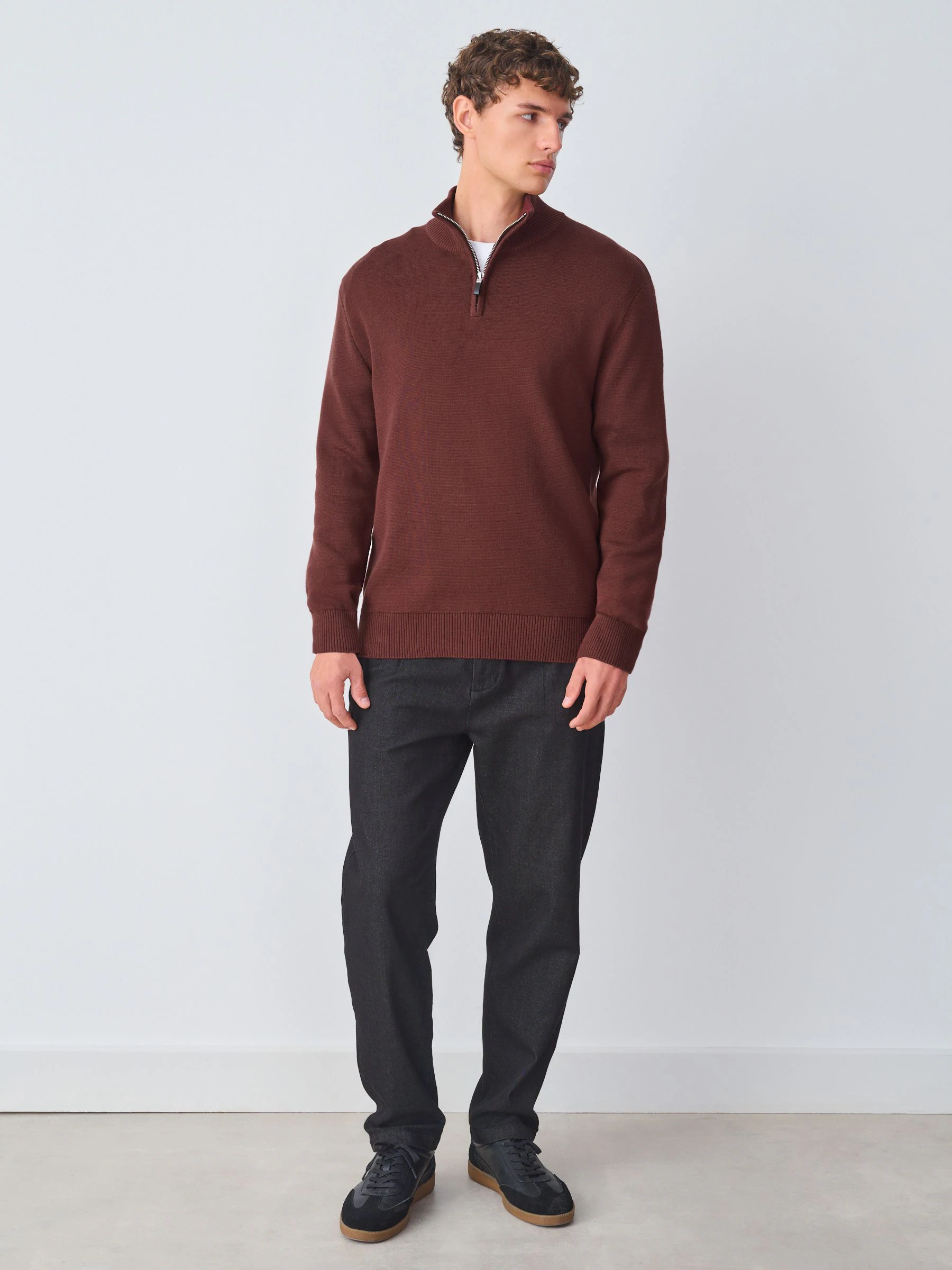 Vijg - Effen - Regular fit 100% katoenen premium trui met korte rits