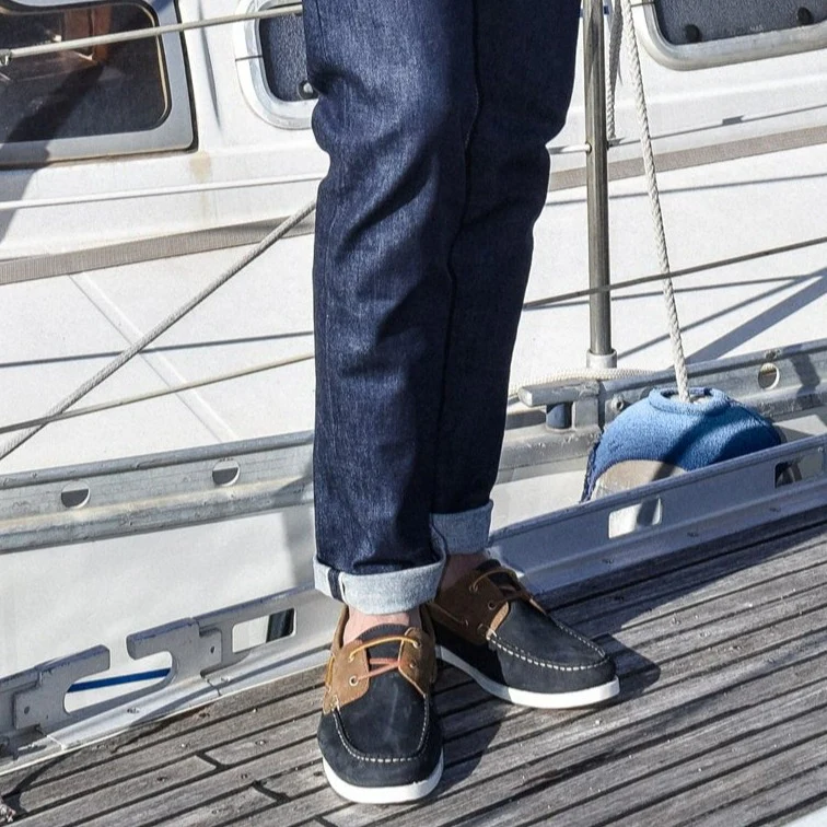 Bato-Chaussure bateau en nubuck bleu / gold
