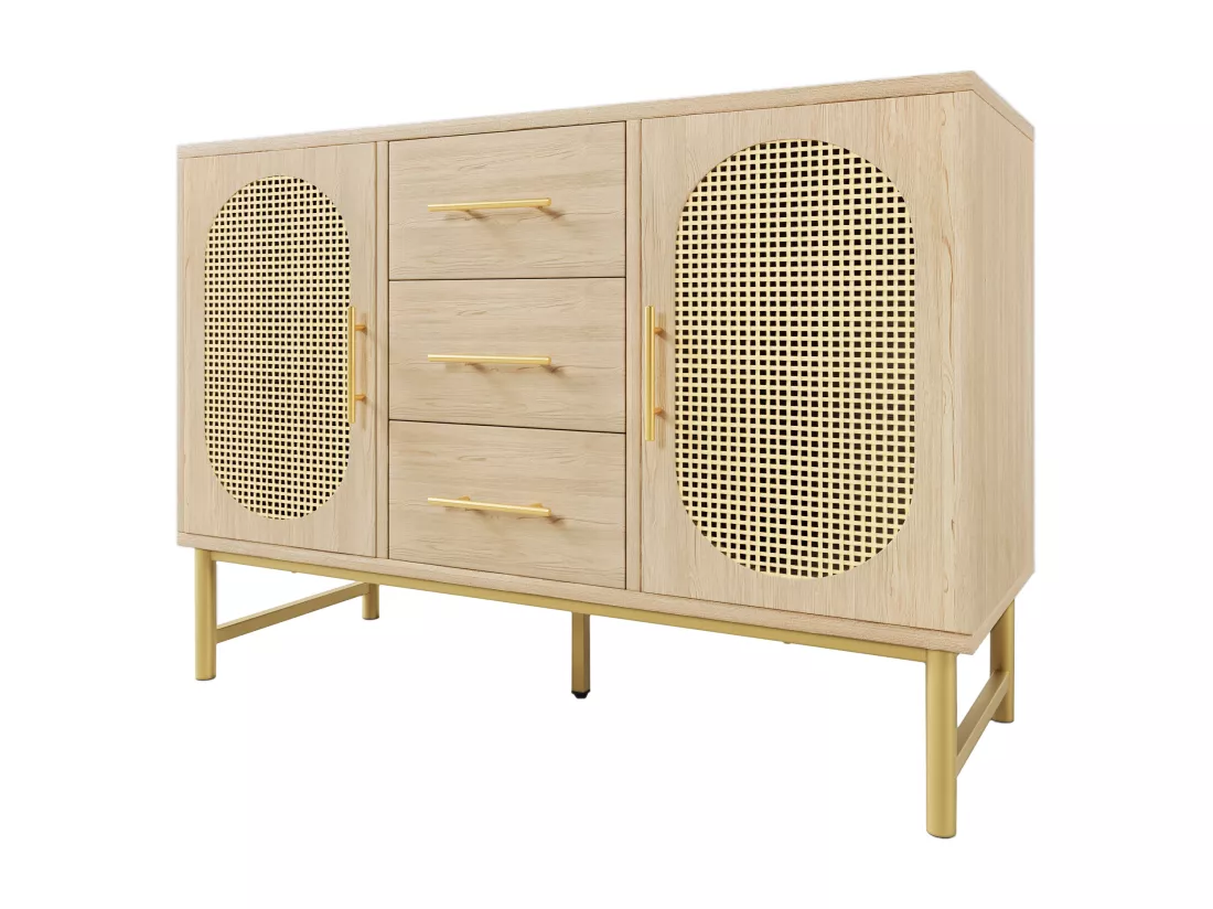 Commode 2 portes et 3 tiroirs - panneaux de particules - Naturel