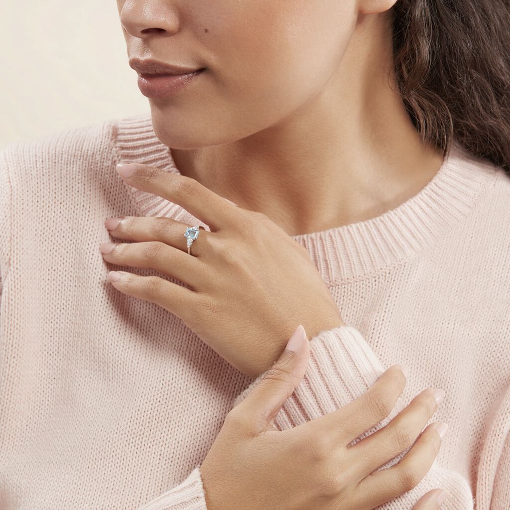 Bague Medyna Or Blanc Topaze Et Oxyde De Zirconium