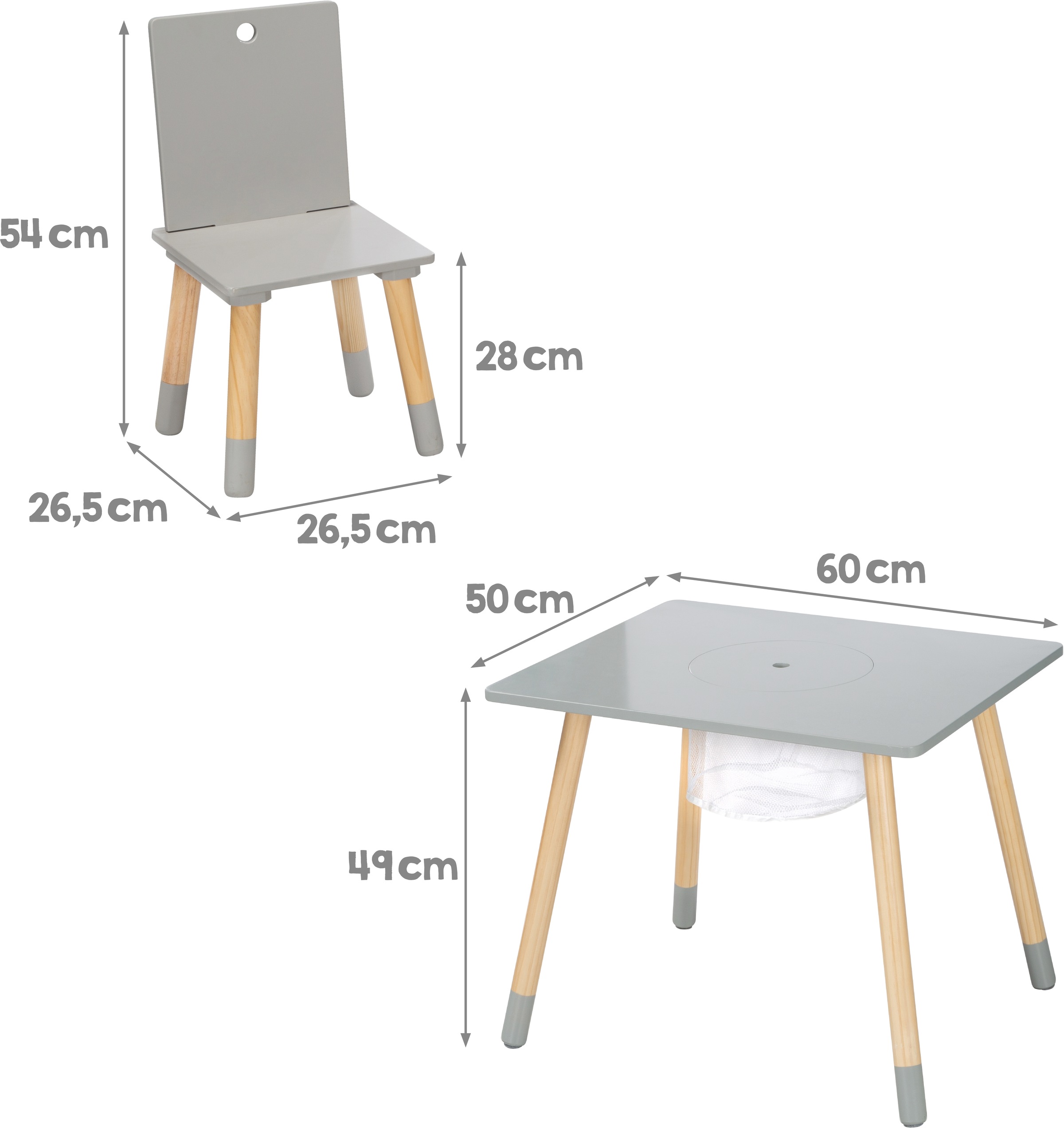 roba® Kindersitzgruppe »Sitzgruppe mit Aufbewahrungsnetz, grau« aus Holz