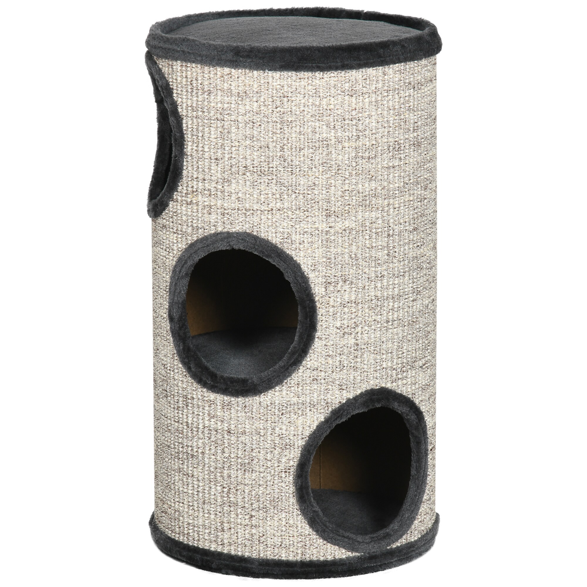 PawHut Kratztonne mit 3 Höhlen grau 38L x 38B x 70H cm
