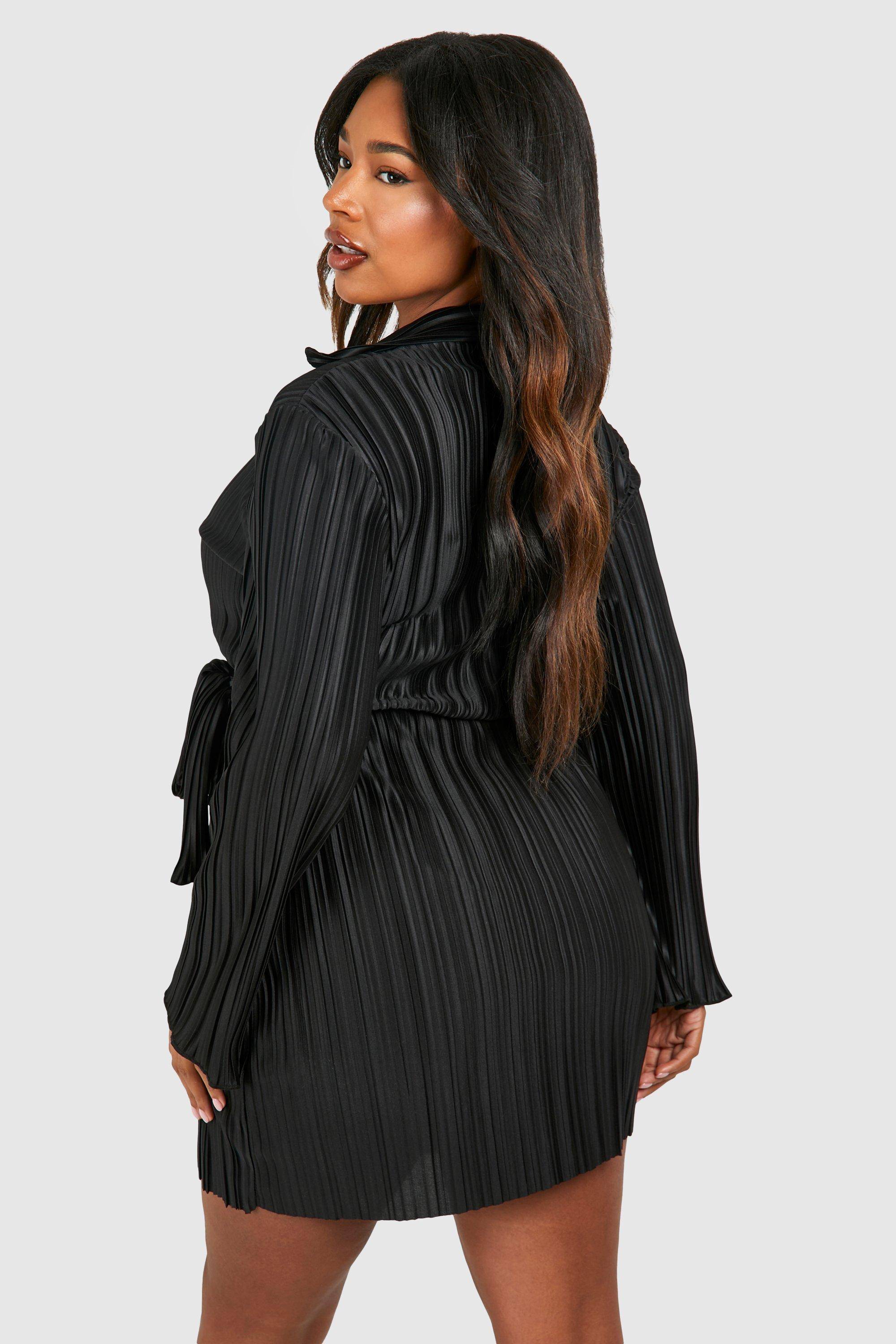boohoo Plus Wide Robe chemise enveloppante à plis