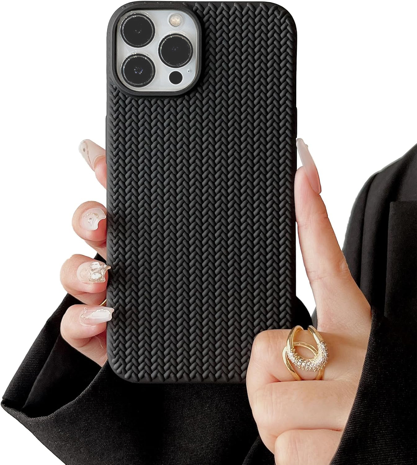 iPhone 16 Pro Gummi Case Schutzhülle Strickmuster - Schwarz (Matt)