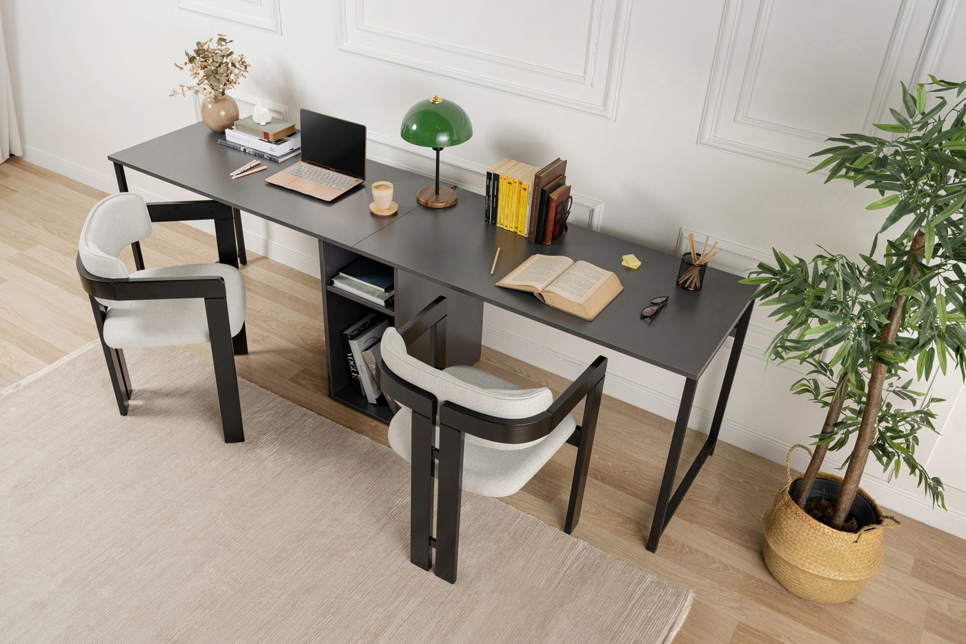 Giga Meubel - Bureau Antraciet Hout - 240x60x74cm - Twin