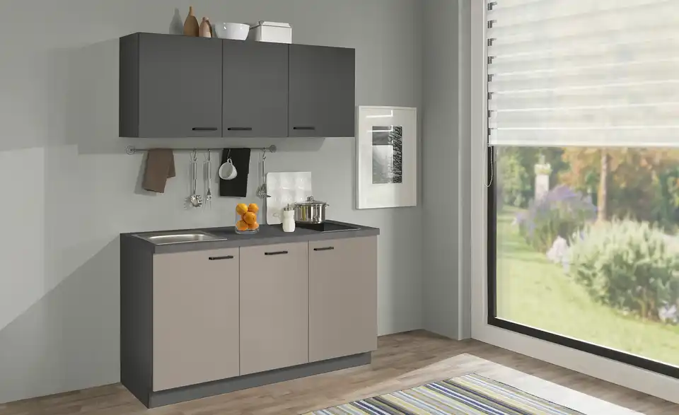 Küchenzeile mit Elektrogeräten Hoom Ausführung rechts Cappuccino, Graphit