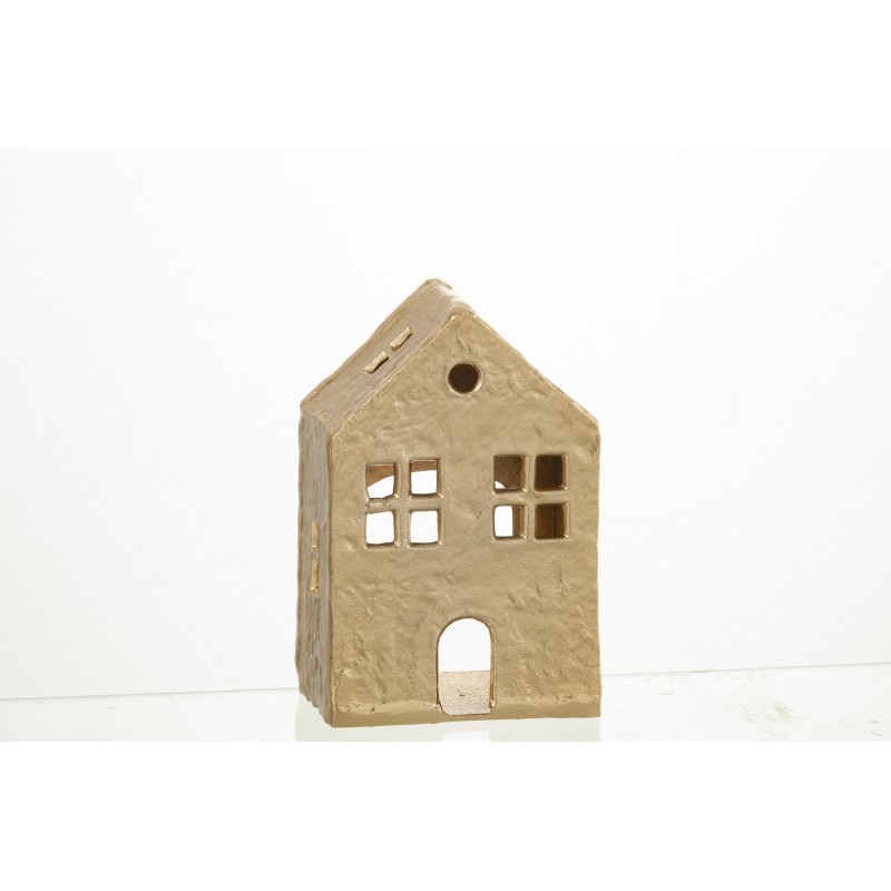 Bougeoir maison en aluminium or 12x7x19 cm
