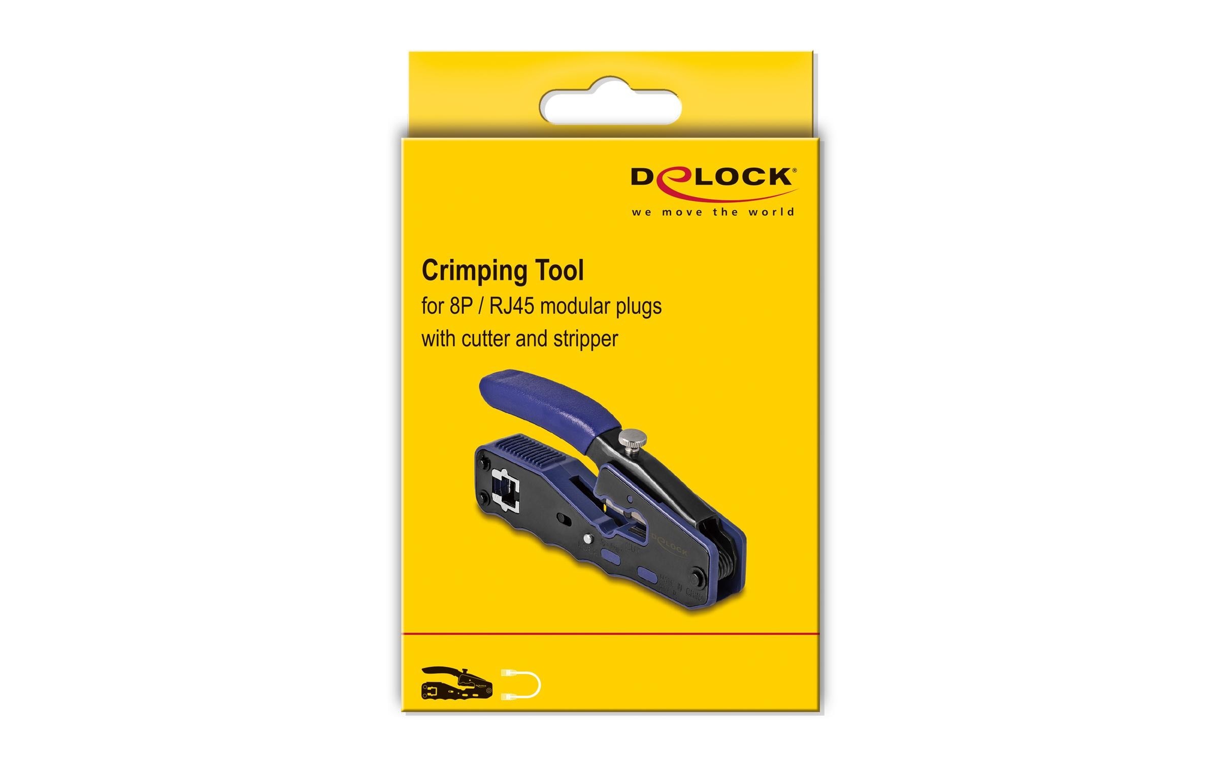 Crimpzange für 8P/ RJ45 ModularsteckerDelock Crimpzange für 8P/ RJ45 Modularstecker mit Klinge und Abisolierer (Easy-Connect)