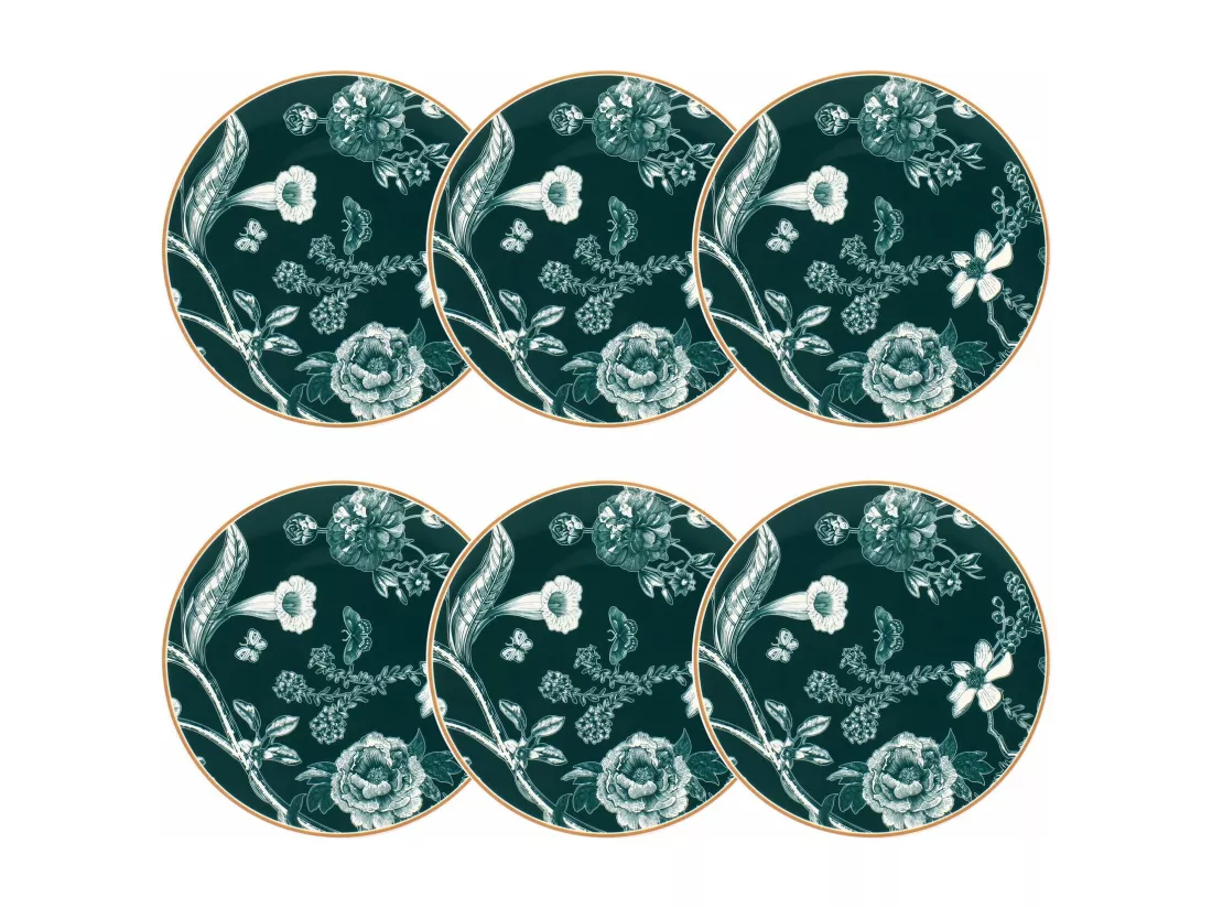 Novastyl - Lot 6 Assiettes Dessert Botanic 20cm En Porcelaine