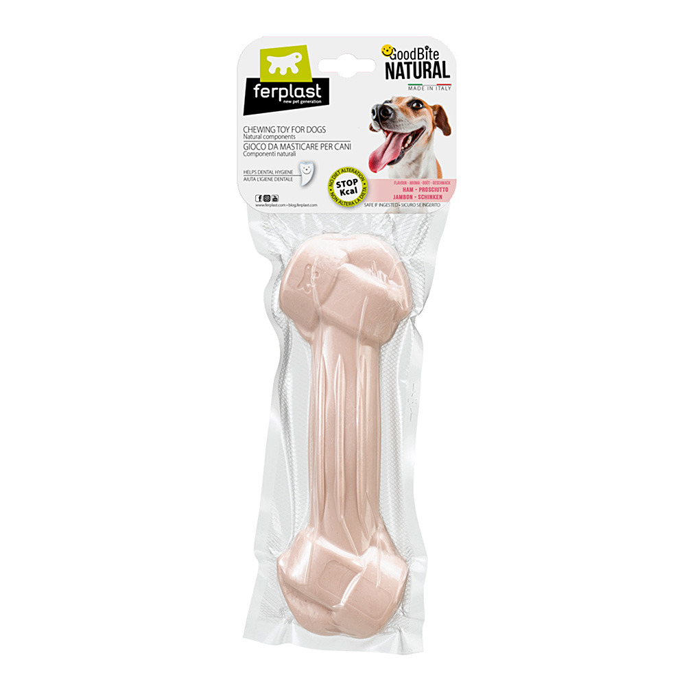Ferplast goodbite natural xl jouet os pour l'hygiène dentaire, saveur de jambon, chien grande (20-35 kg), naturel, 1 pièce de 250g