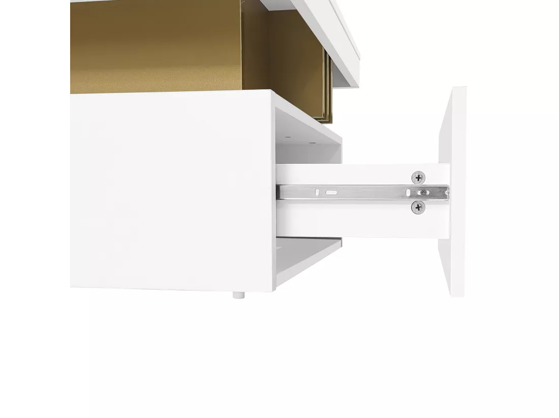 Table basse rectangulaire effet marbre blanche brillante avec 2 tiroirs 100*50*40 cm GEVREITS WHITE