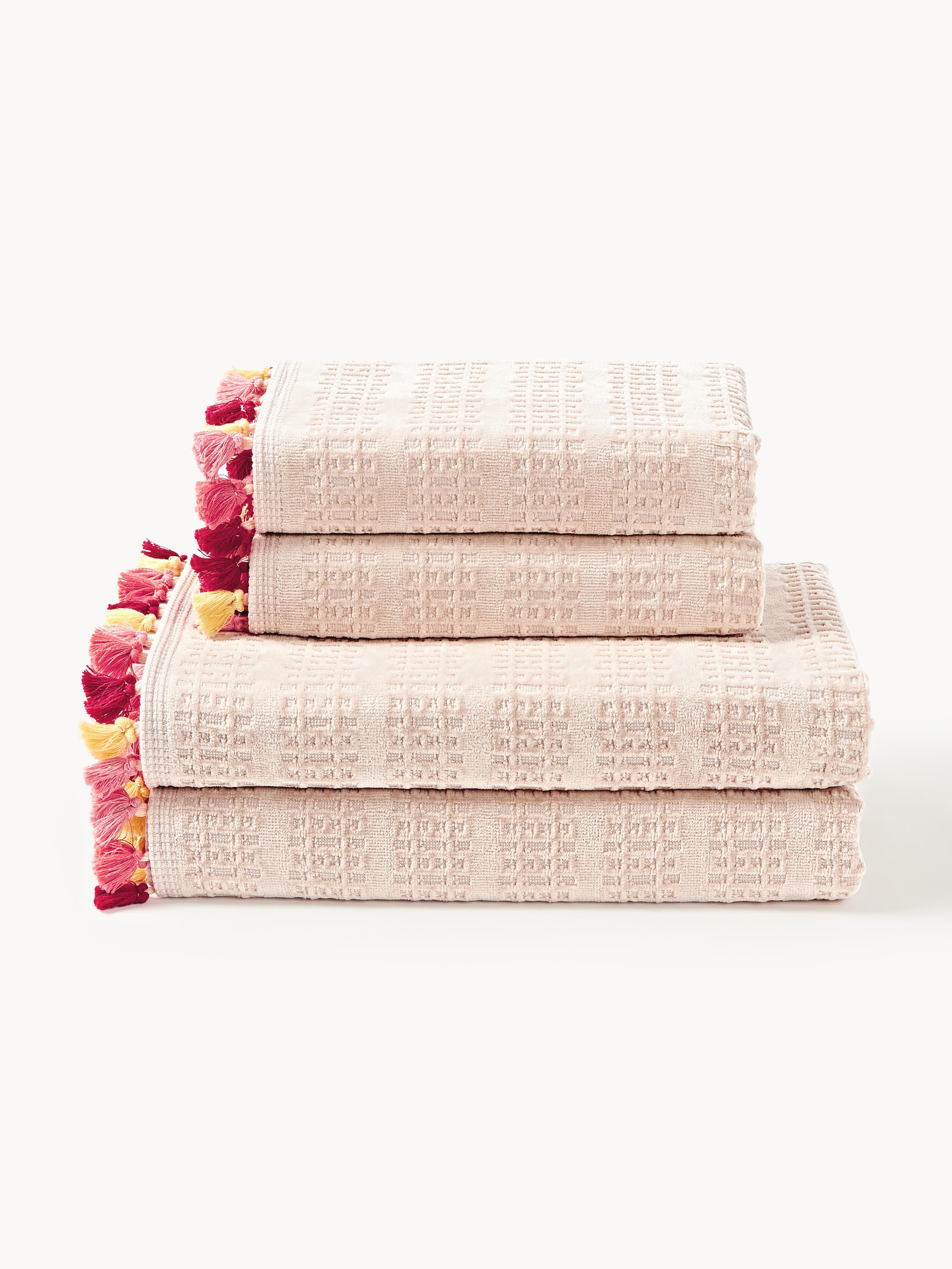 Velours handdoekenset Tallulah met decoratieve franjes, in verschillende formaten