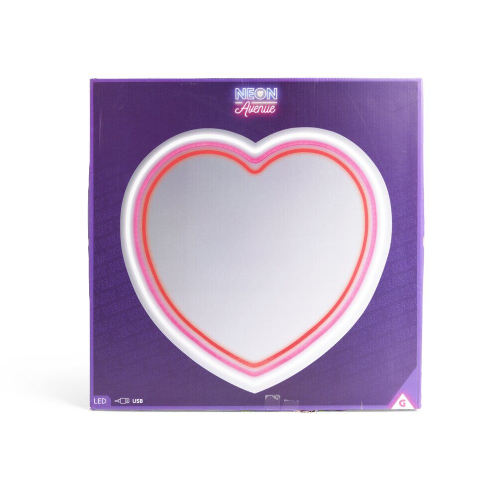 Miroir néon forme coeur rose 40x40cm