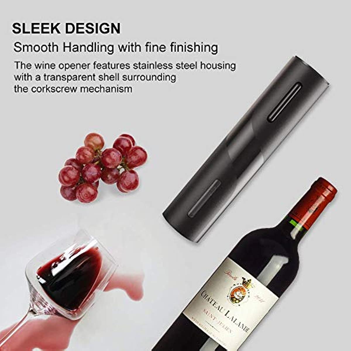 COKUNST Abridor de vinho el&eacute;trico, operado a pilhas,com cortador de lacre, bot&atilde;o de um clique, reutiliz&aacute;vel, saca-rolhas autom&aacute;tico, para amantes de vinho, &oacute;tima op&ccedil;&atilde;o de presente