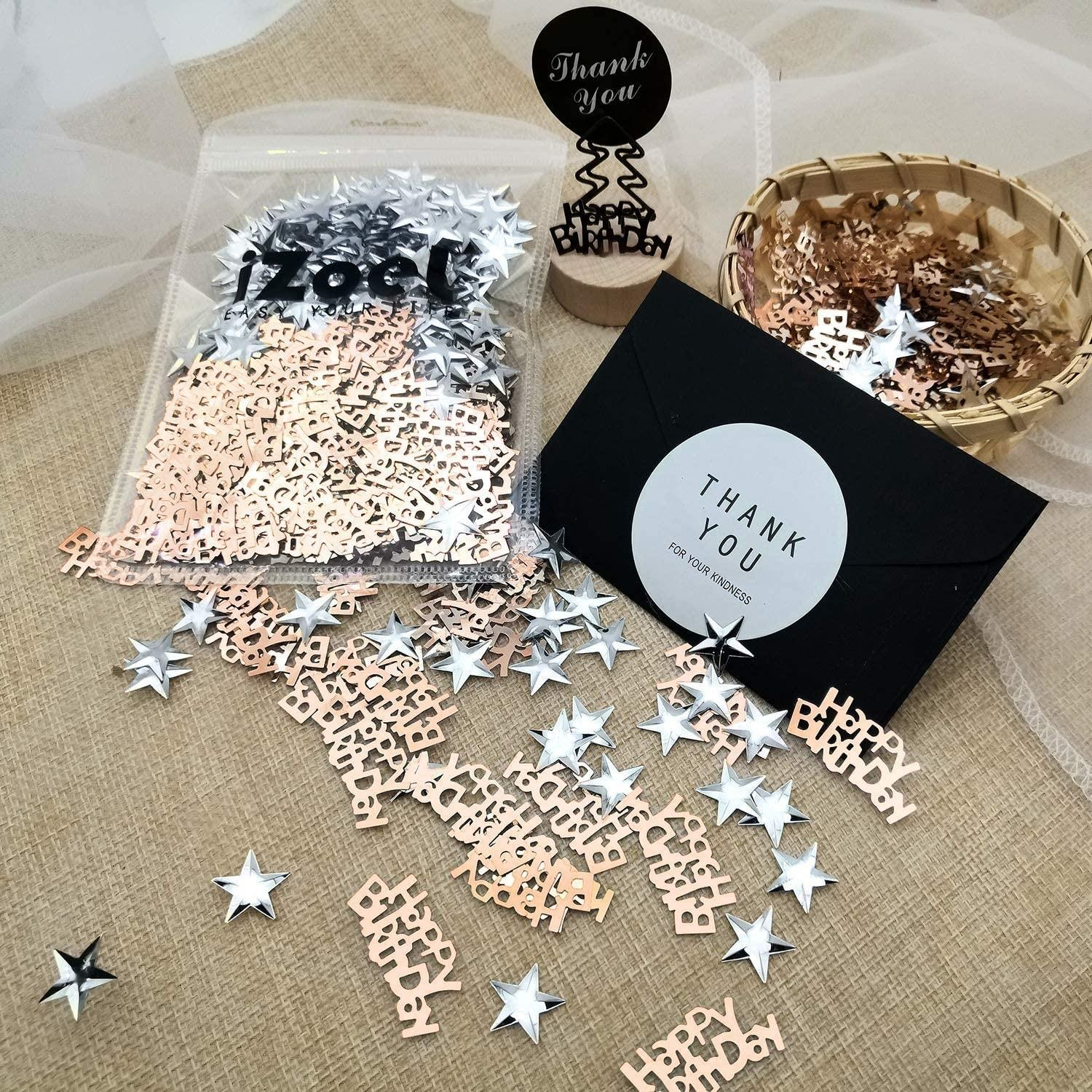 (10g) 25mm Konfetti Happy Birthday Sterne Party Dekoration Metallic Streukonfetti Tischdekoration - Roségold / Silber