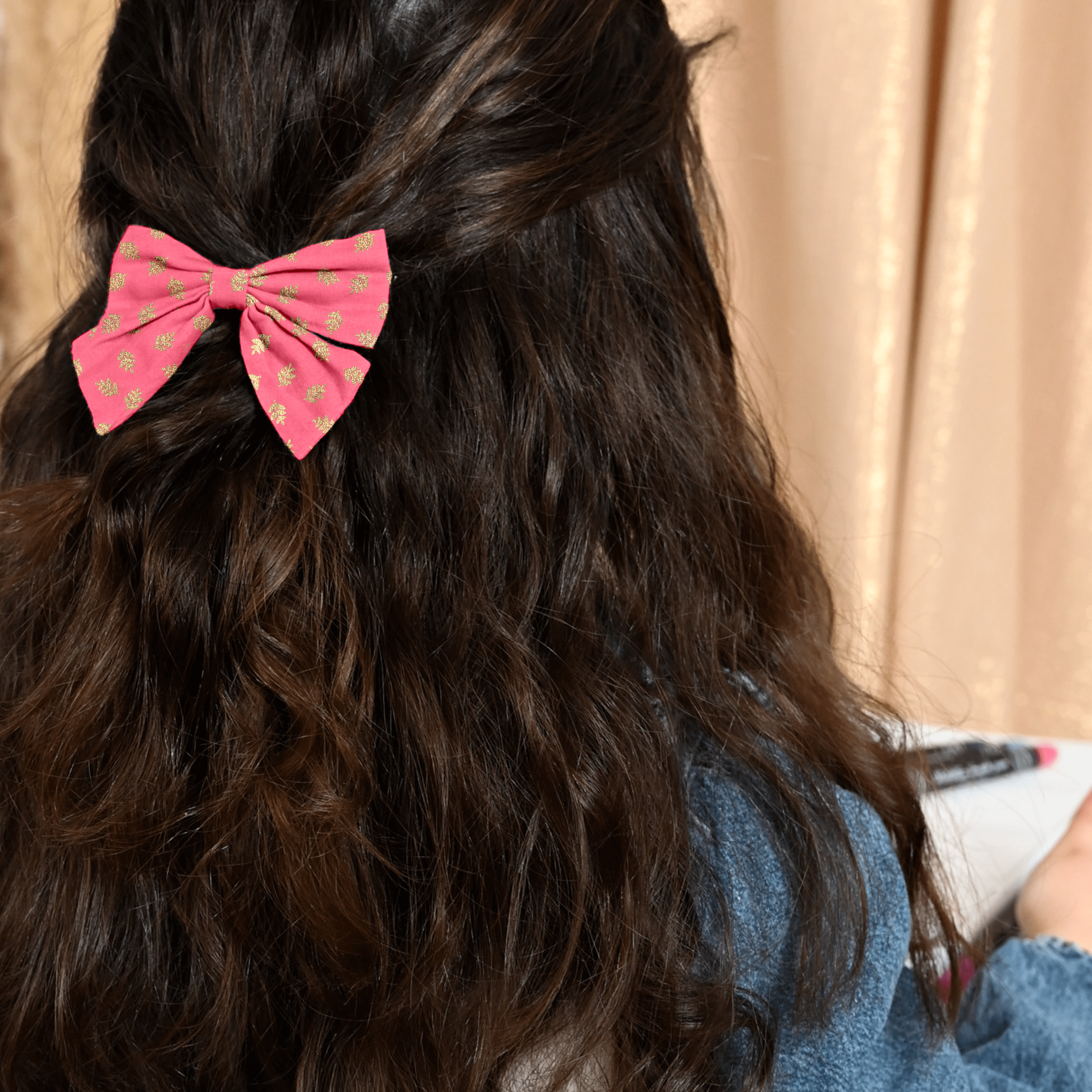 Barrette Noeud Papillon Feuillage Or Rose