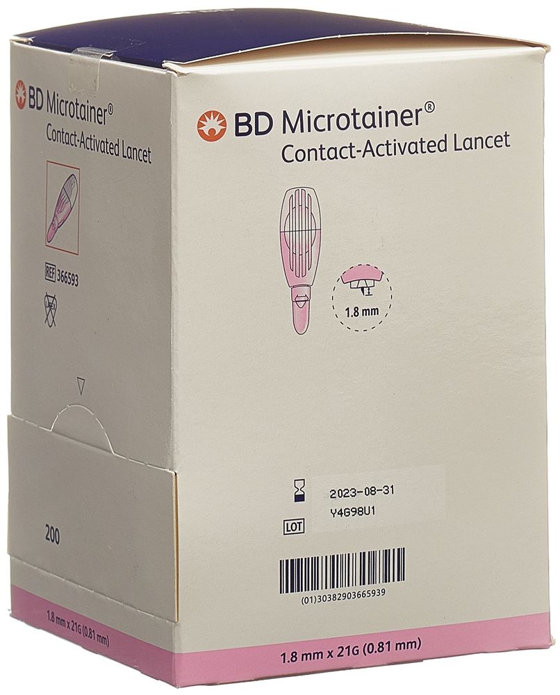 BECTON DICKINSON kontaktaktivierte Lanzetten für die Kapillarblutentnahme 21Gx1.8mm pink 200 Stk