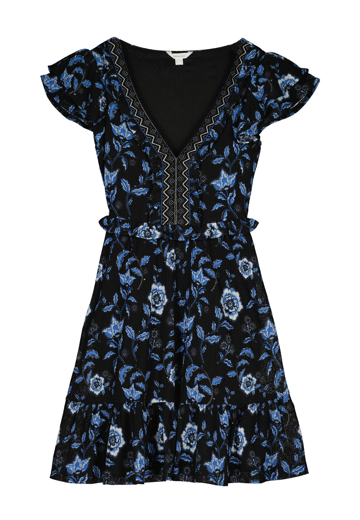 Vestido curto com decote em V - Preto