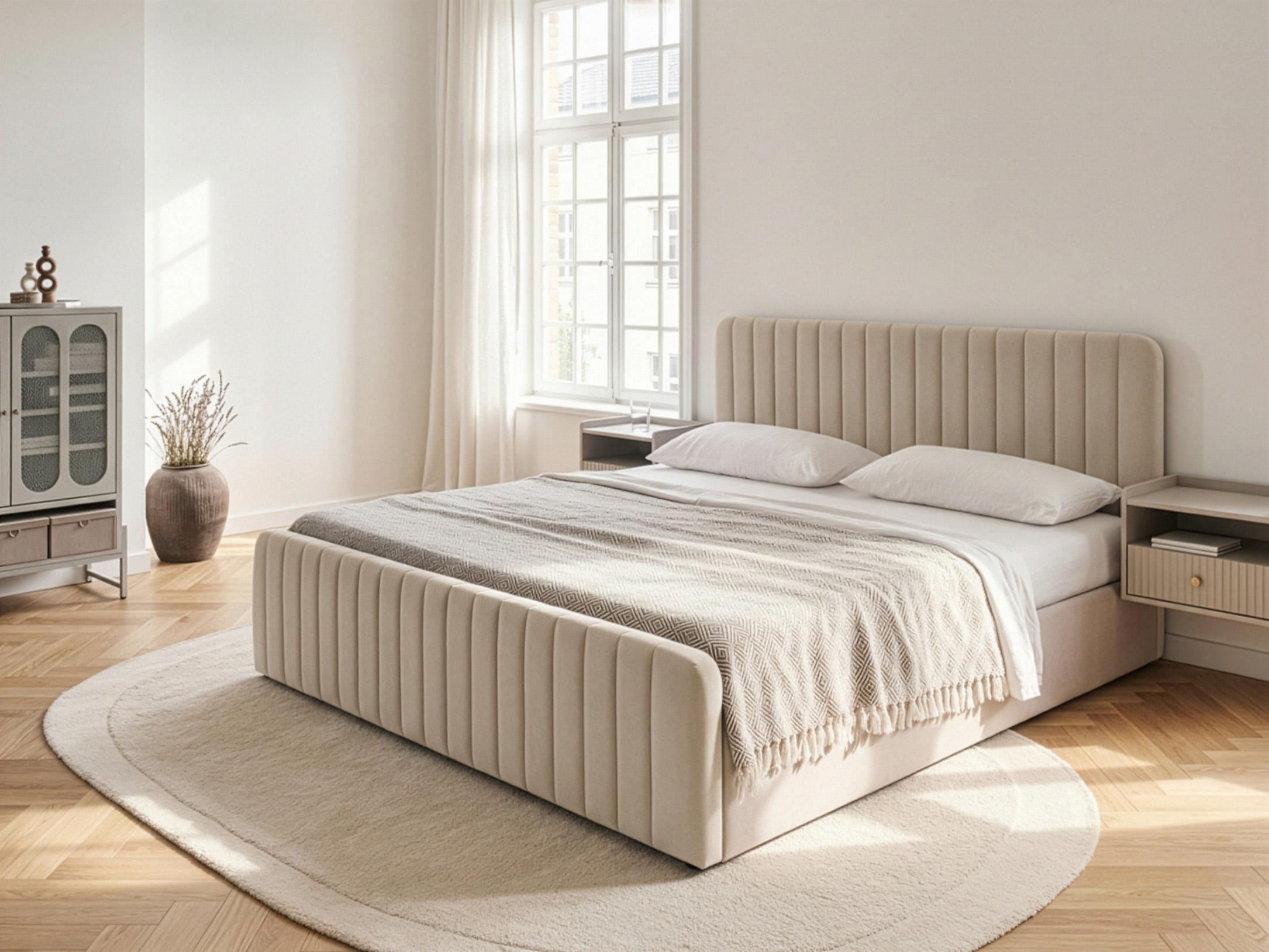 Bed met opbergruimte Fluweel LUNAN 180 x 200 cm Beige