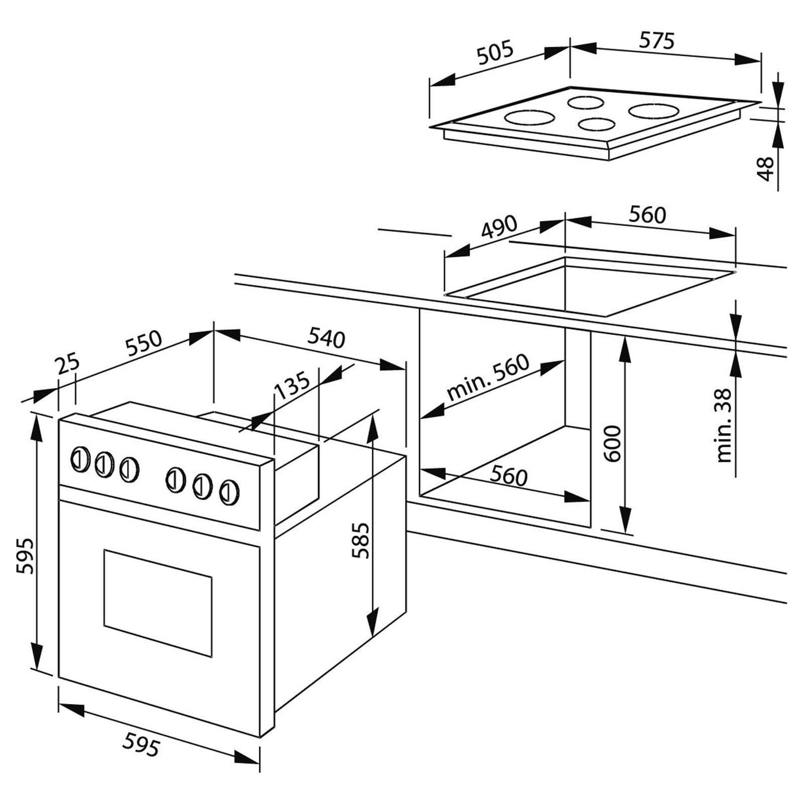 MICAN Einbau-Herdset 90200 - Edelstahl - schwarz - A