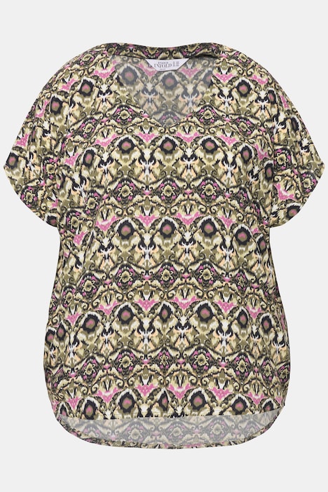Blusenshirt, oversized, grafischer Print, V-Ausschnitt