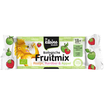De Kleine Keuken Biologische Fruitmix Rozijn, Aardbei & Appel 18+ Maanden 6 Stuks 84 g