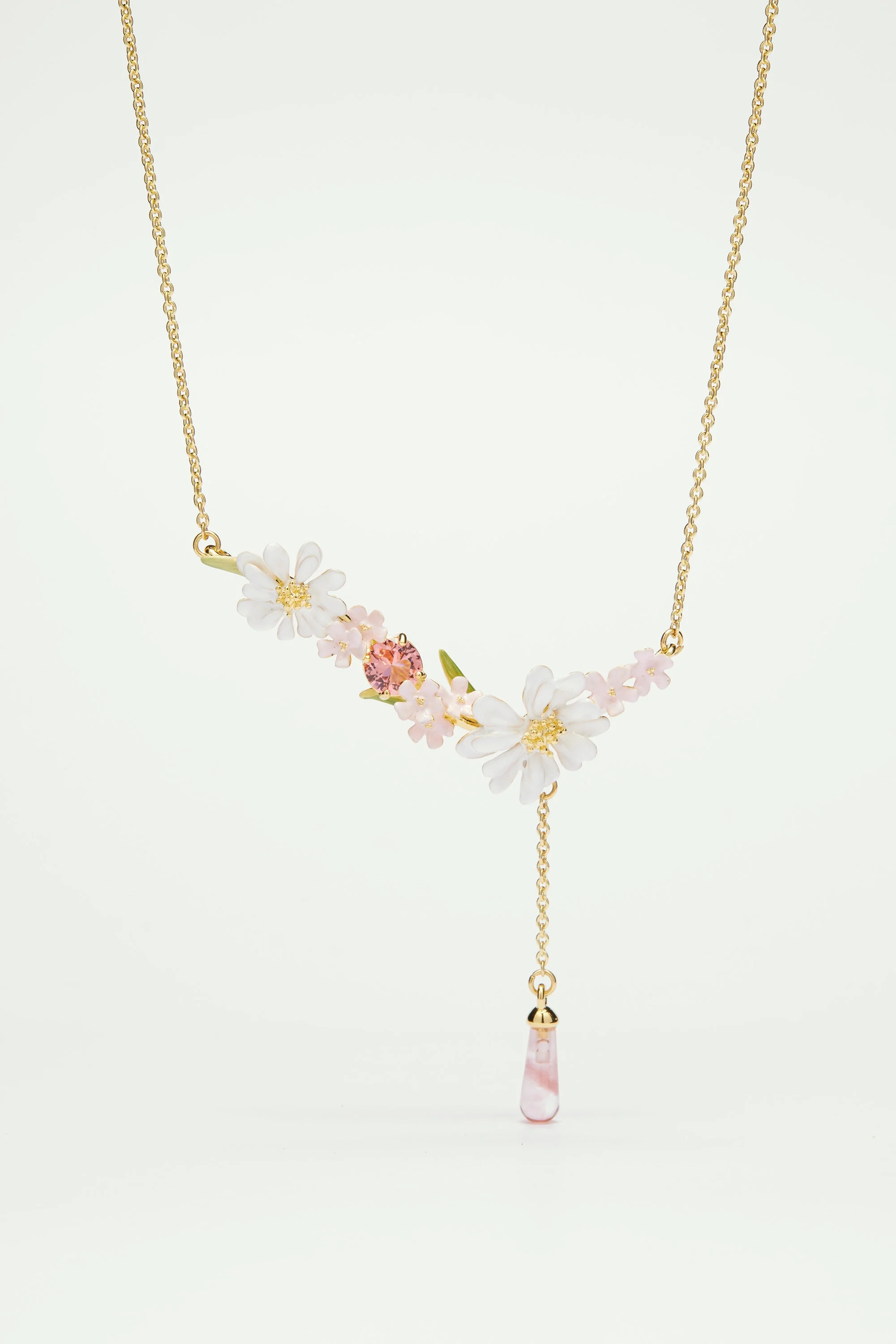Collier plastron bouquet de fleurs et perle | Blanc