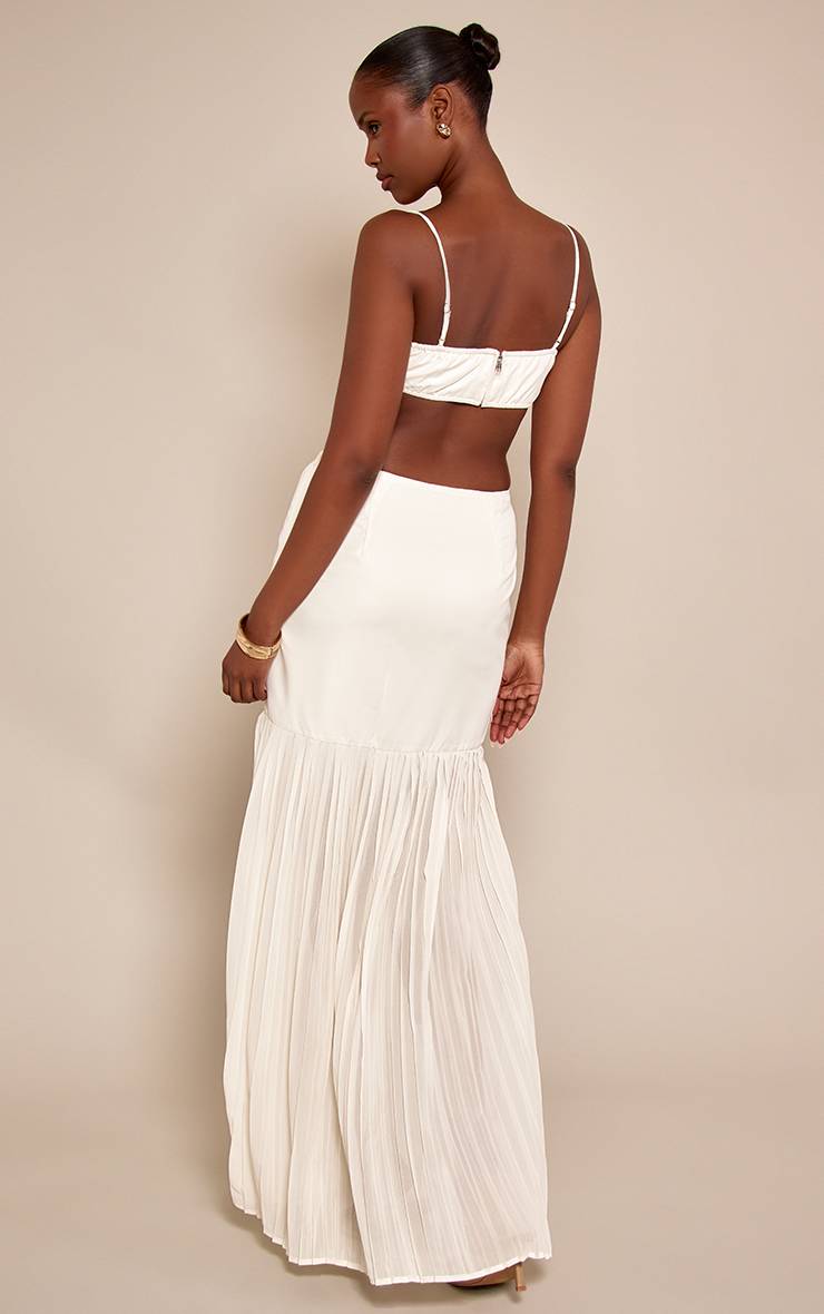 Crème Jupe Longue Co-ord En Mousseline Tissée À Contraste