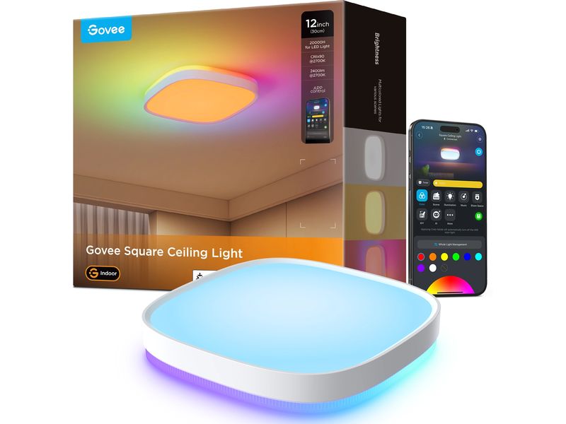 Govee Deckenleuchte 30 cm, 24 W, 2400 lm, RGBWW   RGBIC Innovative RGBWW und RGBIC Lichtpaneele