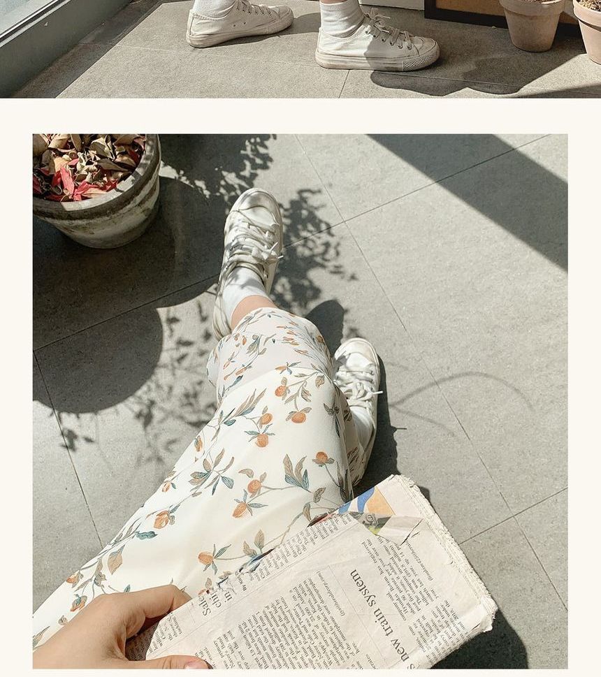 Leoom - Effen T-shirt met korte mouwen / Midi A-lijn rok met bloemenprint