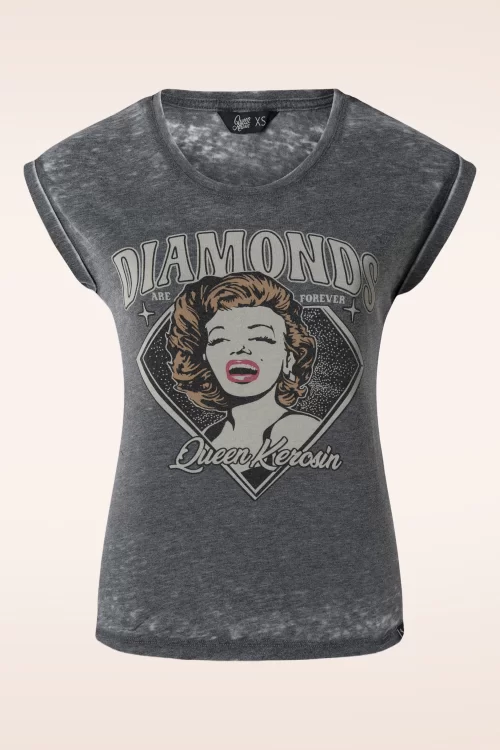 Queen Kerosin Diamonds T-shirt in grijs