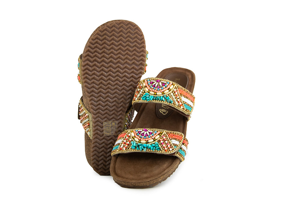 Lazamani Beads Two Strap Mules Wedge Multi