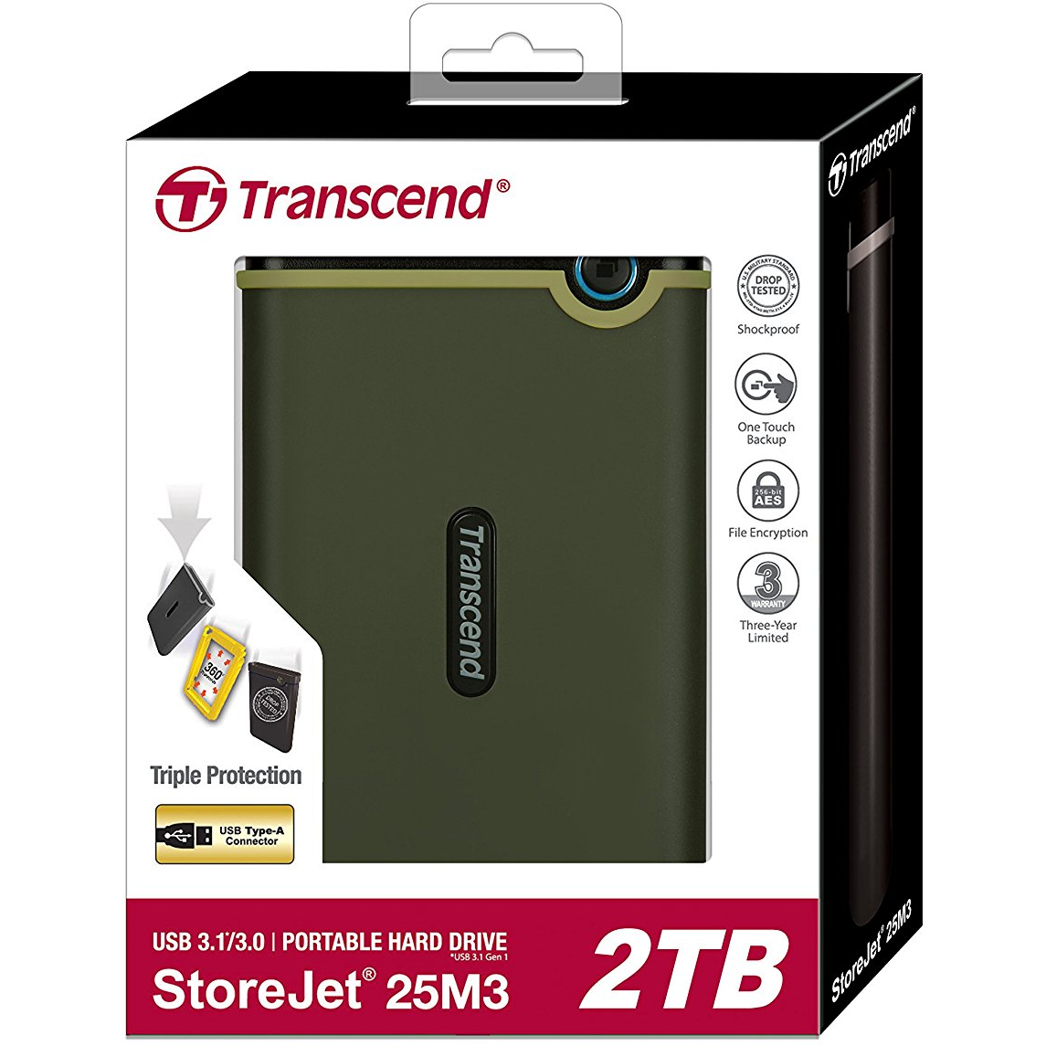 Transcend StoreJet 25M3G 2TB externe HDD USB3.1 Gen 1 + software