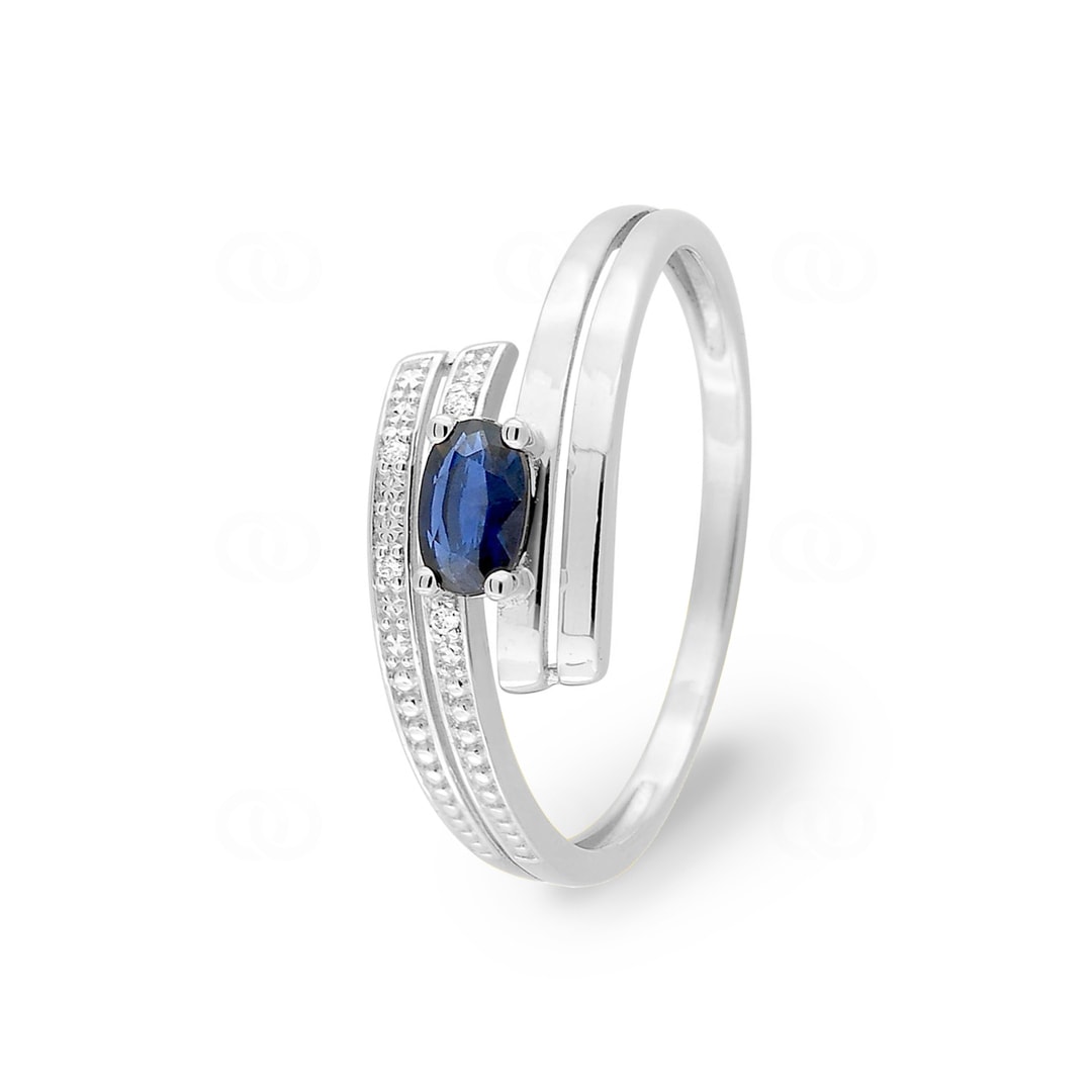 Ring 750/18 K Weissgold mit Saphir oval & Diamanten 0.01ct.