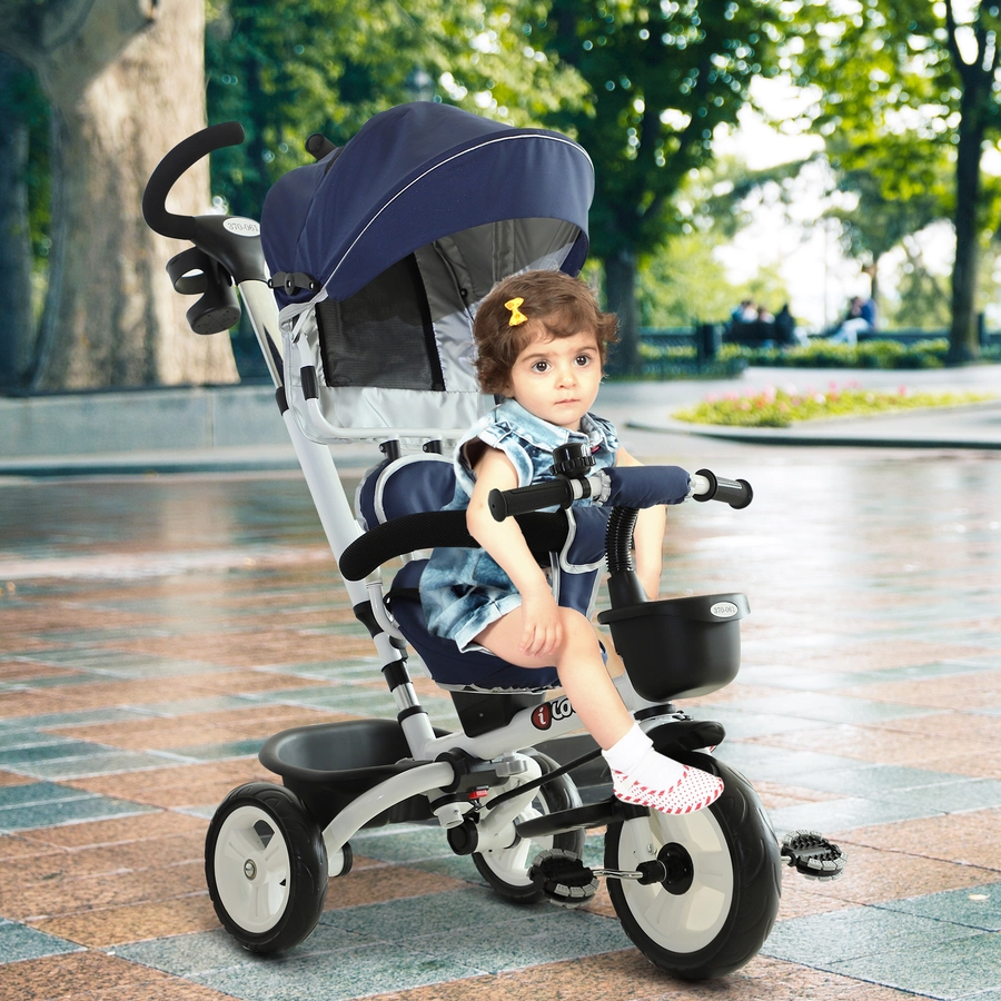 HOMCOM 4-in-1 Kinderdreirad mit Sonnendach blau
