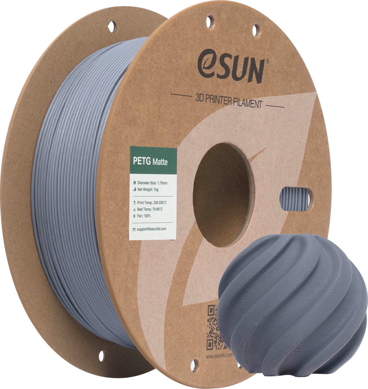 eSUN  PETG-Matte Dark Grey, 1,75 mm / 1000 g    Mattes PETG Filament in Dark Grey