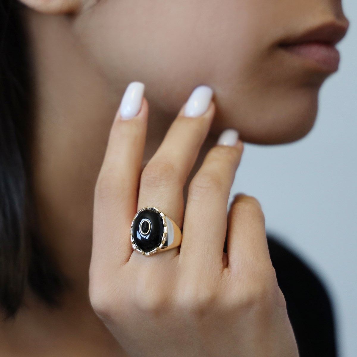 Bague Argent Doré Clothide Pierre Onyx