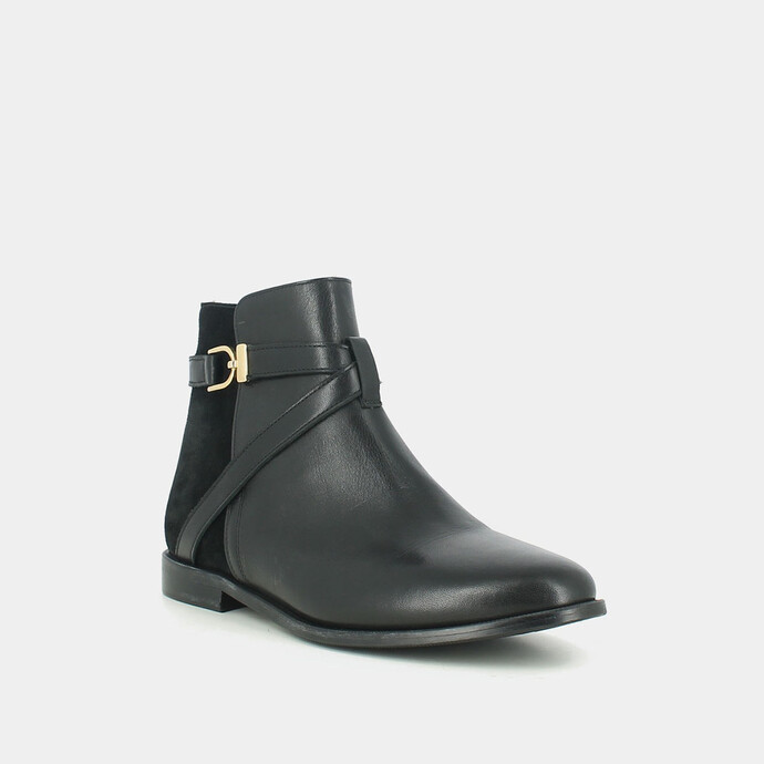 Bottines bi-matières  en cuir et velours noir