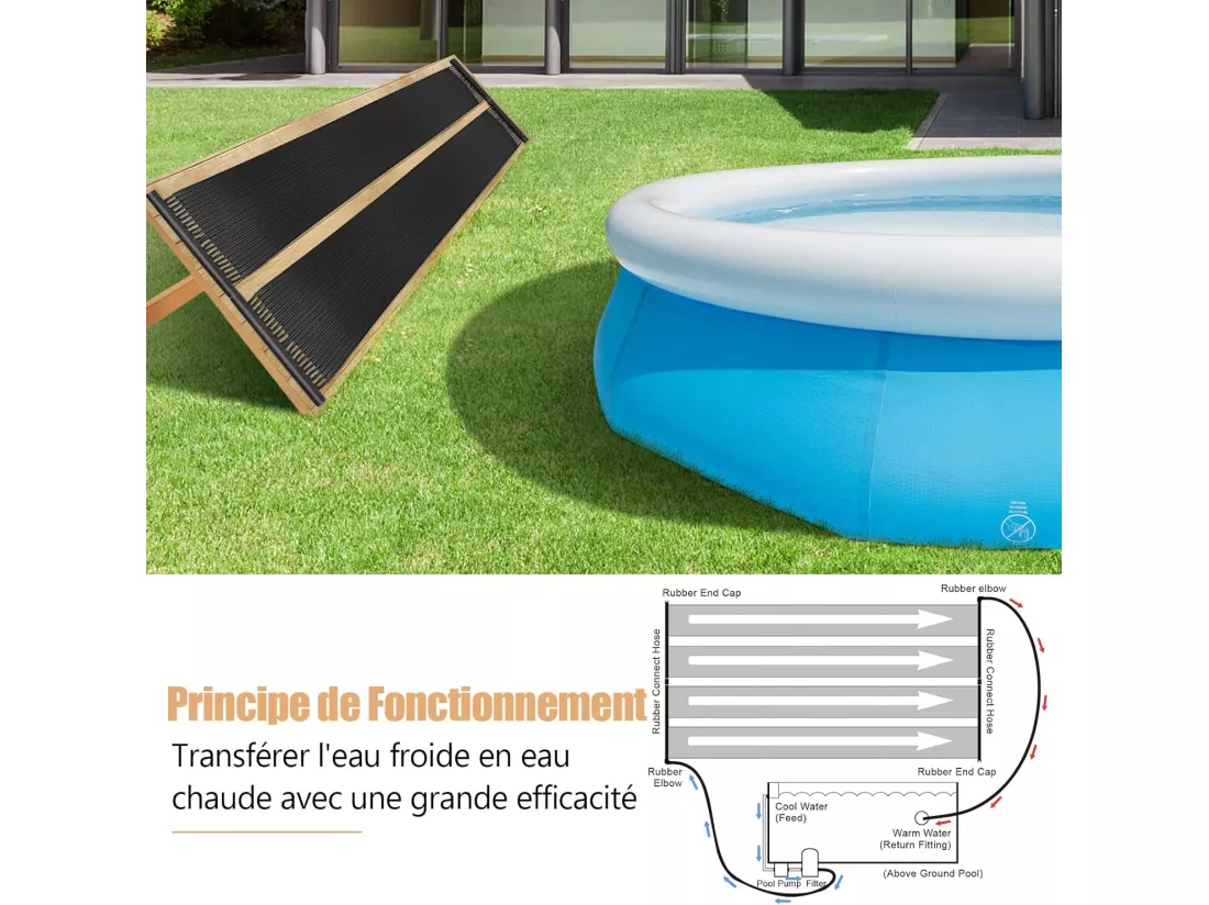 Chauffage Solaire pour Piscines 2 Panneaux Collecteurs Solaires de 500 x 75 cm, Chauffe-Piscine Solaire en Matériau PE Résistant aux Intempéries Plastique et vinyleorption de Chaleur