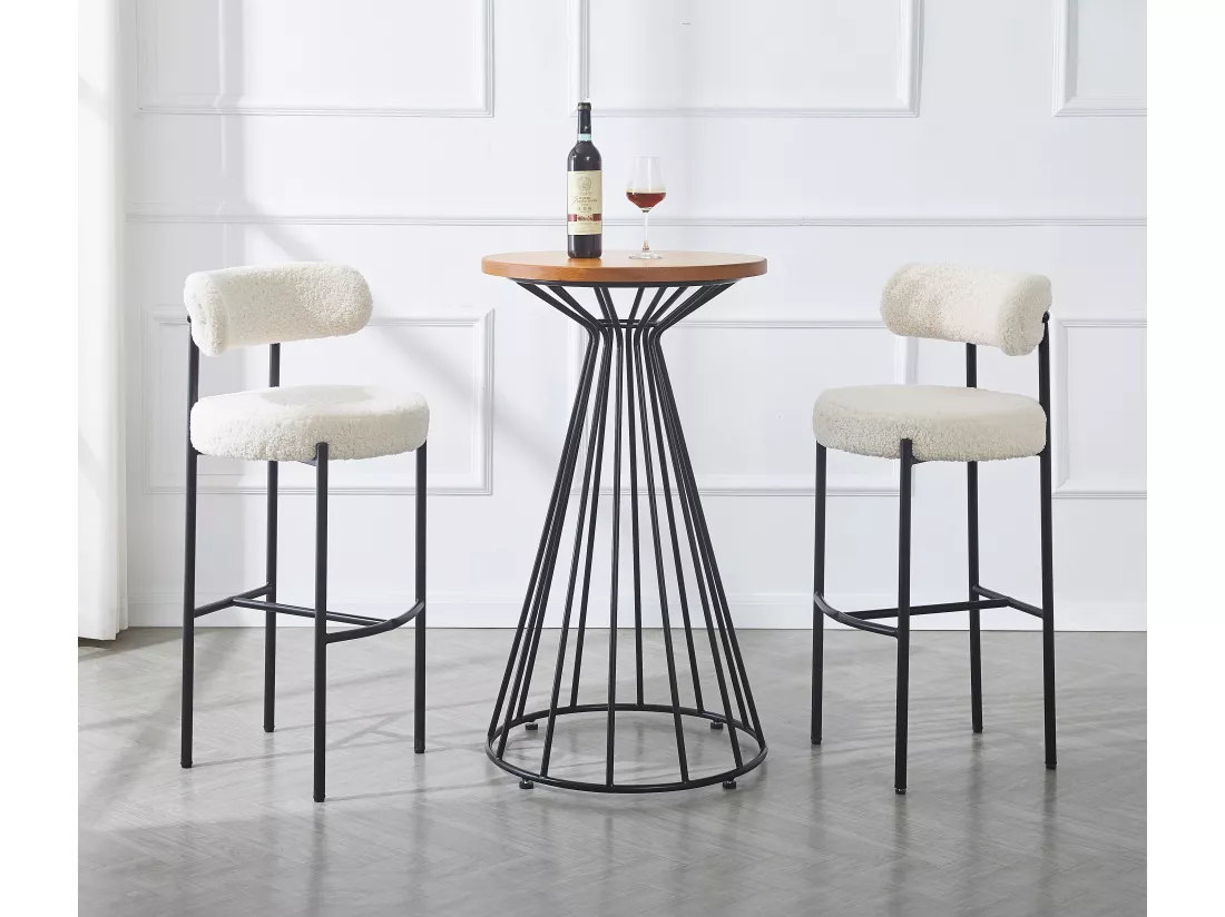 Lot de 2 tabourets de bar en métal et bouclettes blanches