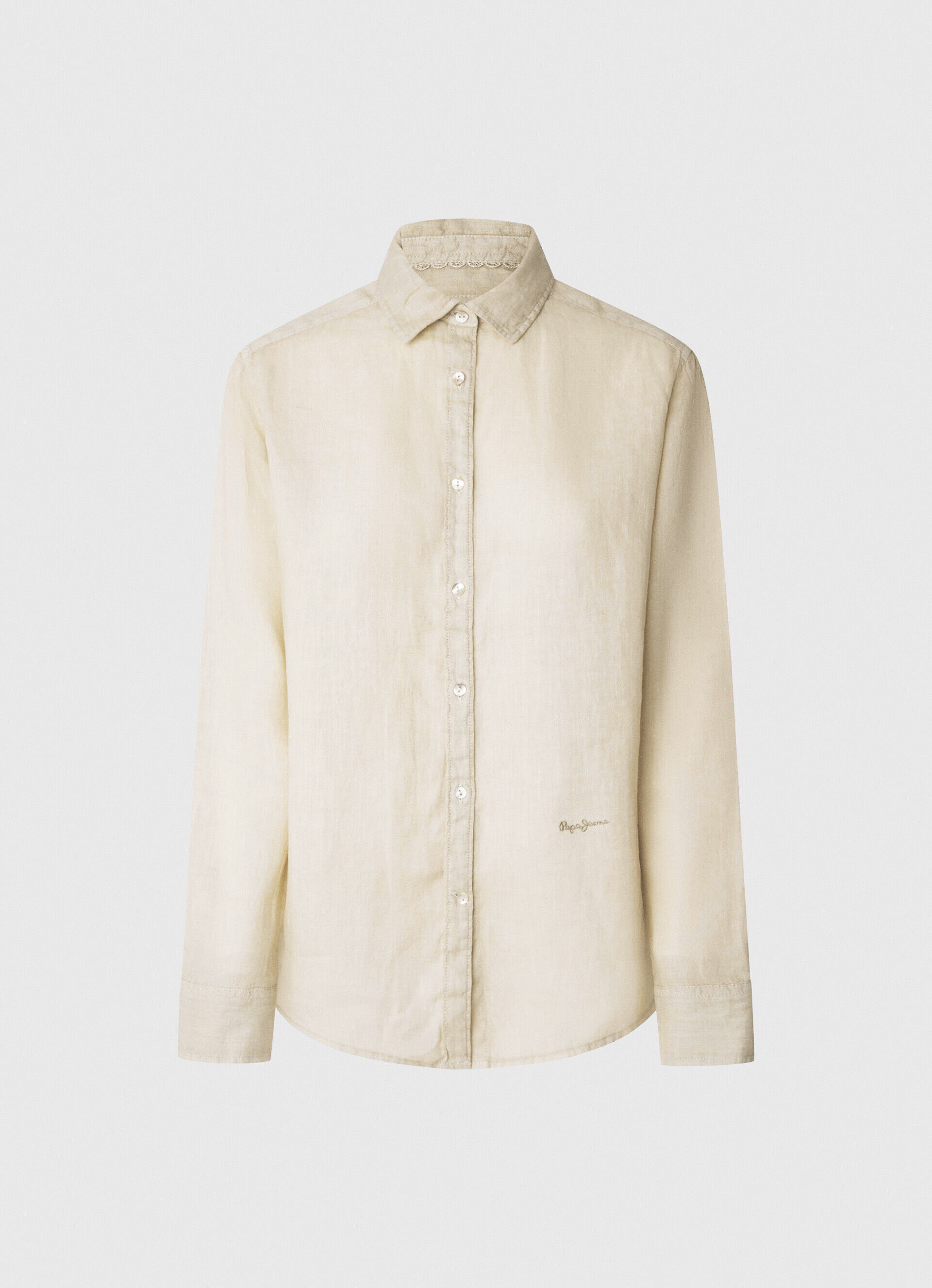 Camisa de corte regular em linho liso - branco manteiga