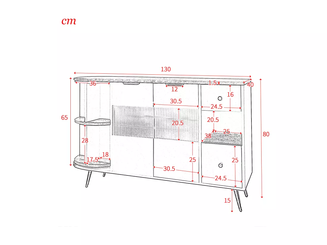 Buffet armoires de rangement bleu marin avec 2 portes battantes en verre éclairage LED poignets et pieds dorés LED RIPHRENS BLUE
